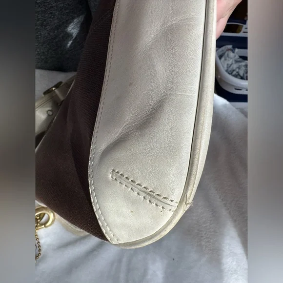 Coach Legacy Stripe Parchment/Brown Slim Flap Ali Turnlock Shoulder Bag $378 - Picture 14 of 16